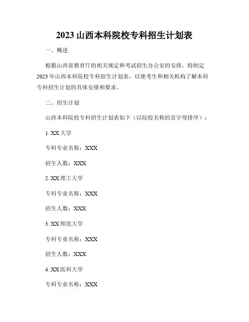 2023山西本科院校专科招生计划表