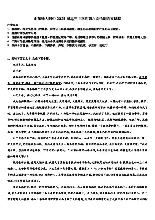 山东师大附中2025届高三下学期第六次检测语文试卷含解析