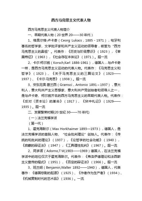 西方马克思主义代表人物