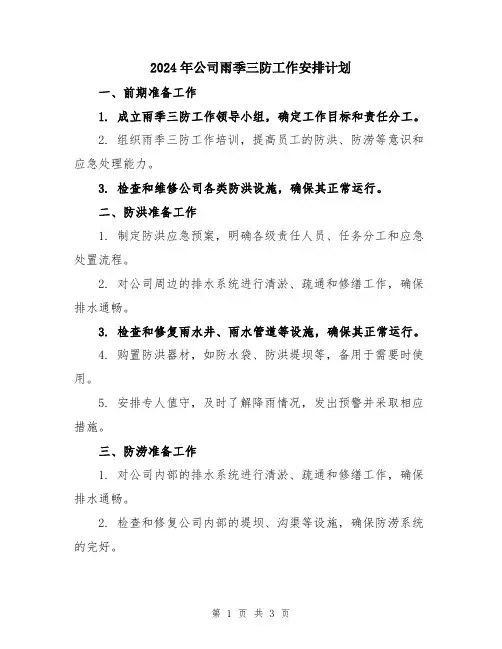 2024年公司雨季三防工作安排计划