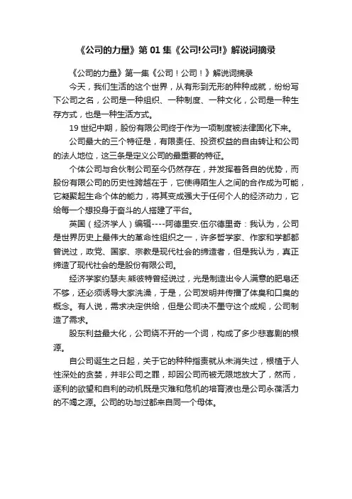 《公司的力量》第01集《公司!公司!》解说词摘录