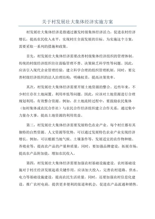 关于村发展壮大集体经济实施方案