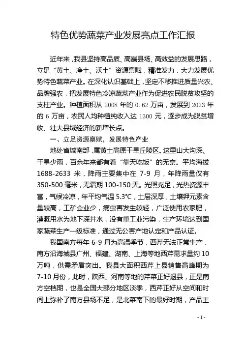 特色优势蔬菜产业发展亮点工作汇报