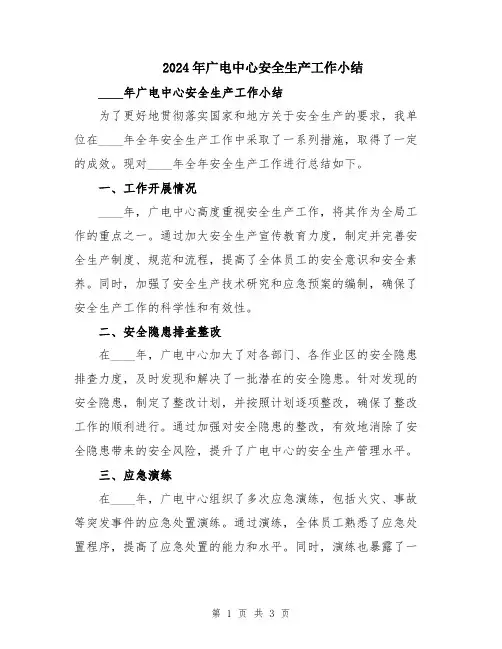 2024年广电中心安全生产工作小结