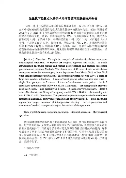显微镜下经翼点入路手术治疗前循环动脉瘤临床分析