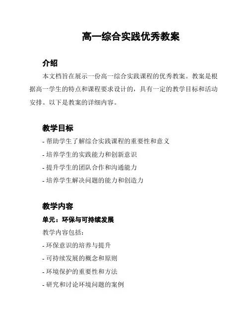 高一综合实践优秀教案
