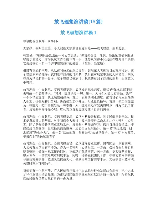放飞理想演讲稿(15篇)