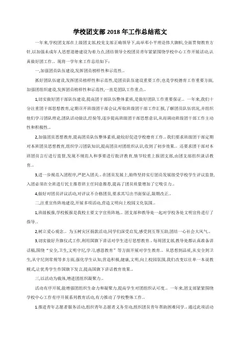 学校团支部2018年工作总结范文