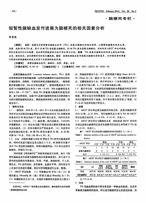 短暂性脑缺血发作进展为脑梗死的相关因素分析
