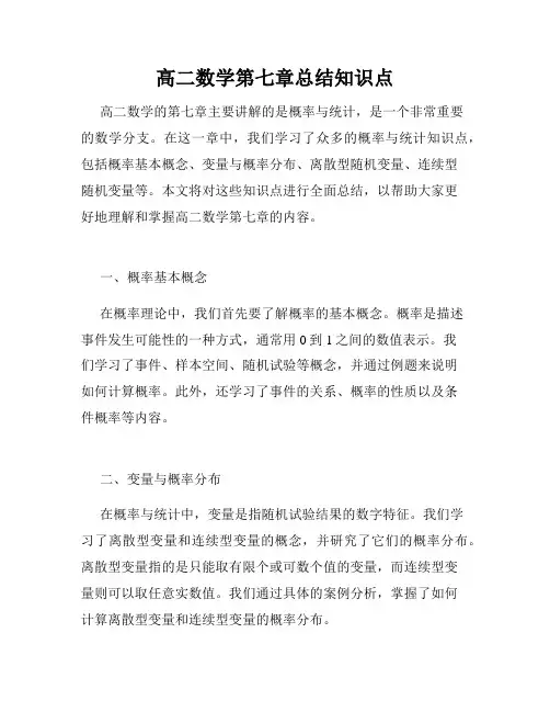 高二数学第七章总结知识点