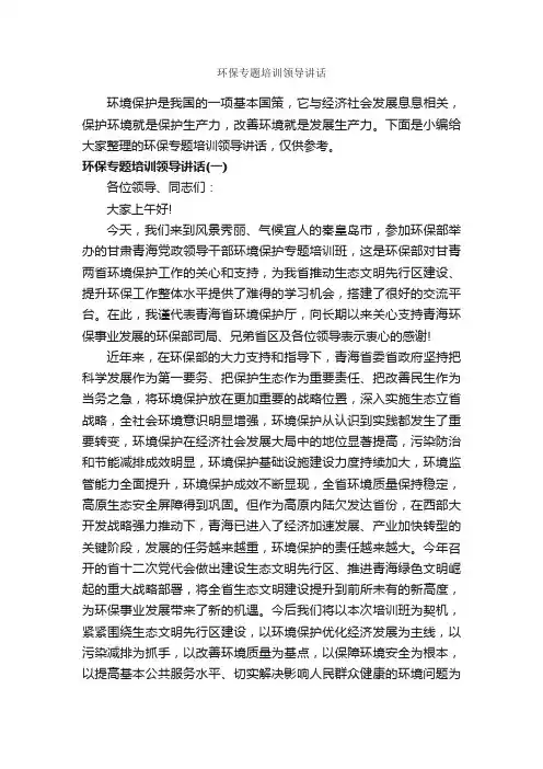 环保专题培训领导讲话_讲话稿范文_