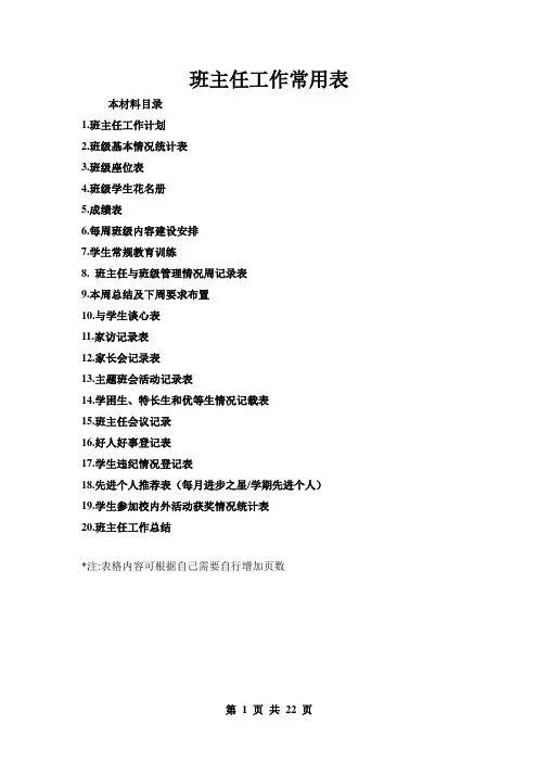 中小学班主任工作常用表(中小学通用 绝对实用)