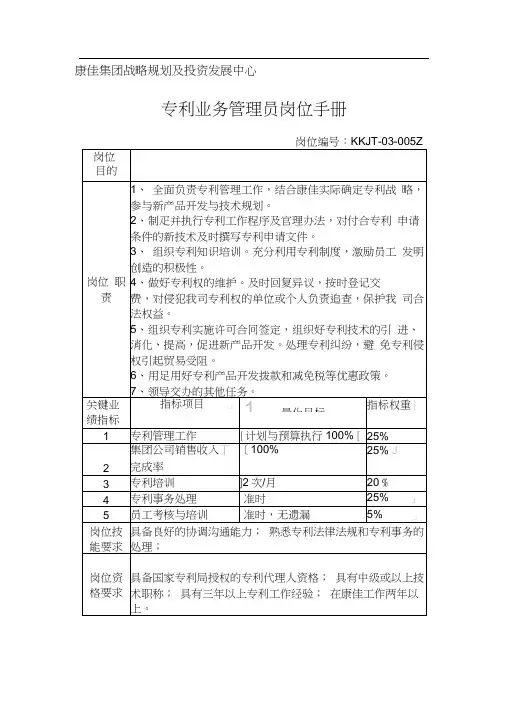 专利业务管理员岗位手册