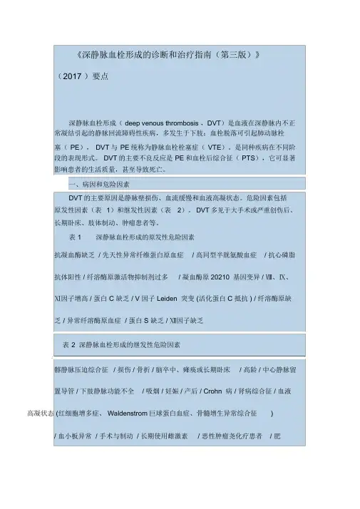 《深静脉血栓形成的诊断和治疗指南(第三版)》(2017)要点