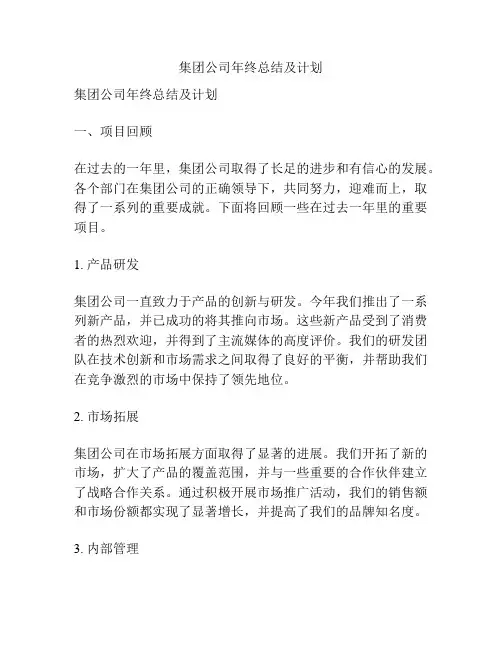 集团公司年终总结及计划
