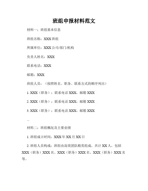 班组申报材料范文