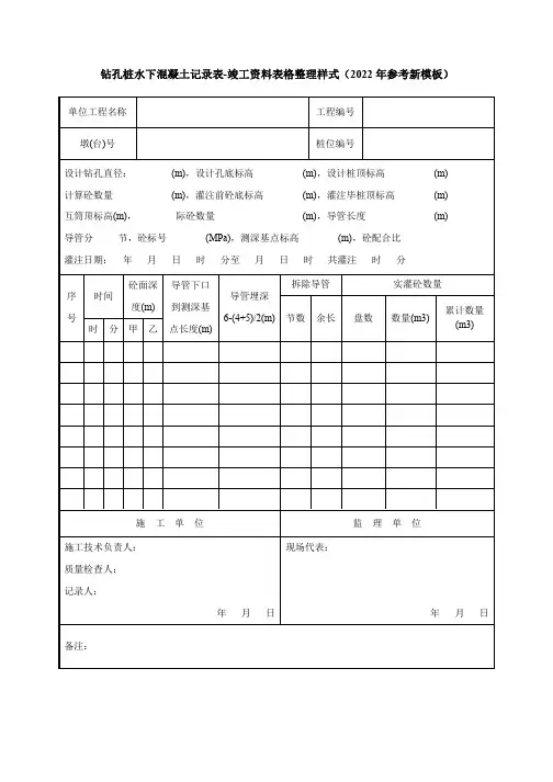 钻孔桩水下混凝土记录表-竣工资料表格整理样式(2022年参考新模板)