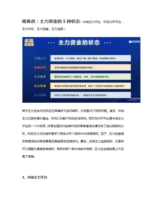 杨春虎《虎道涨》：主力资金的状态
