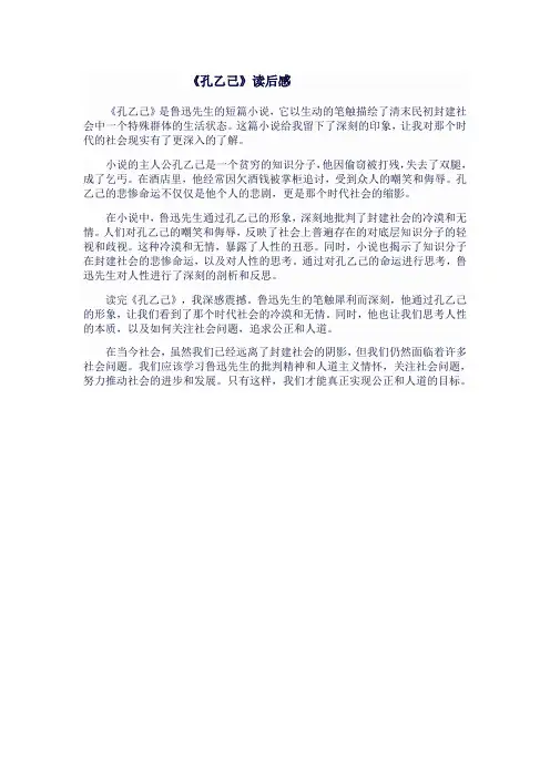 九年级语文下《孔乙己》读后感