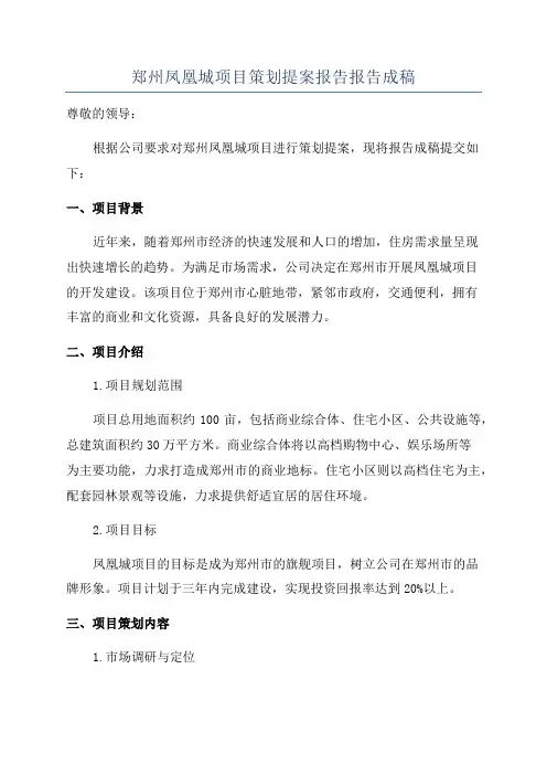 郑州凤凰城项目策划提案报告报告成稿