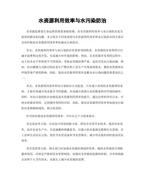 水资源利用效率与水污染防治