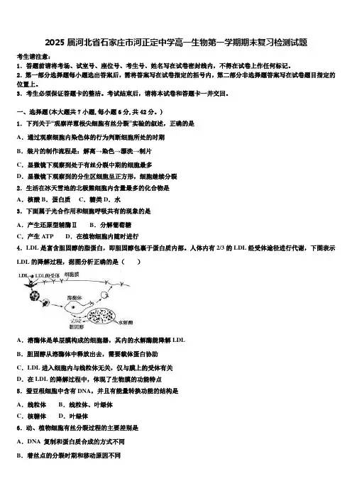 2025届河北省石家庄市河正定中学高一生物第一学期期末复习检测试题含解析