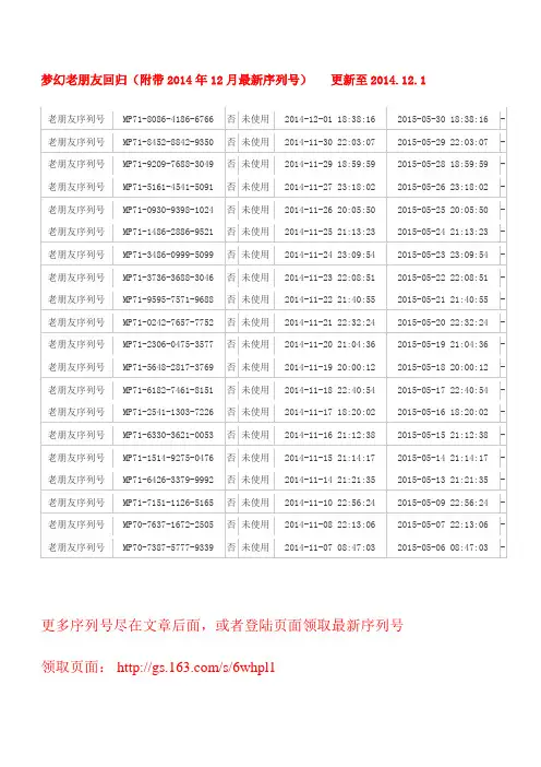 梦幻西游老朋友序列号100个