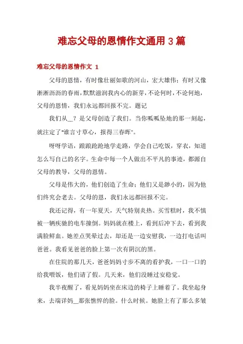 难忘父母的恩情作文通用3篇