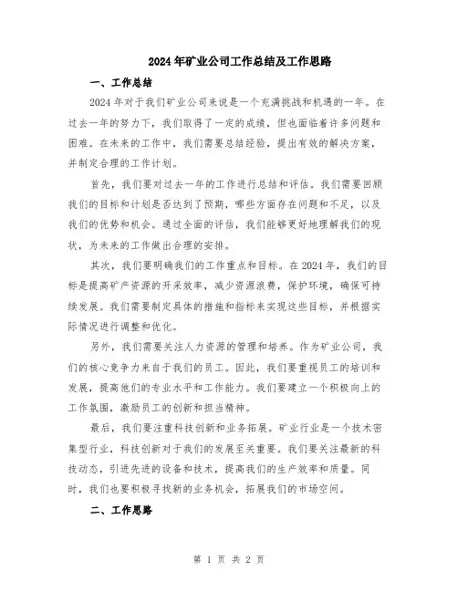 2024年矿业公司工作总结及工作思路