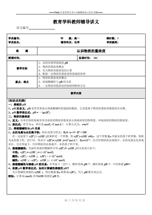 认识物质的量浓度