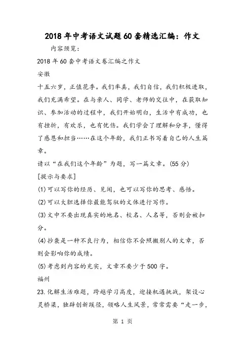 2018年中考语文试题60套精选汇编：作文-文档资料