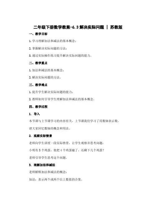 二年级下册数学教案-6.3解决实际问题丨苏教版 