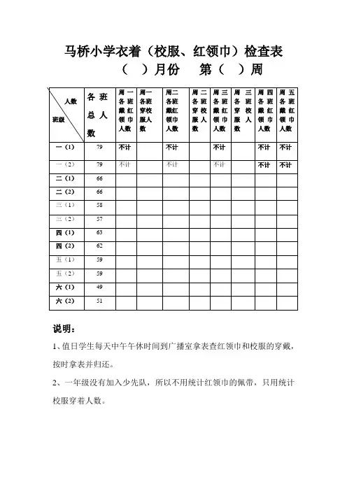 马桥小学衣着(校服、红领巾)检查表