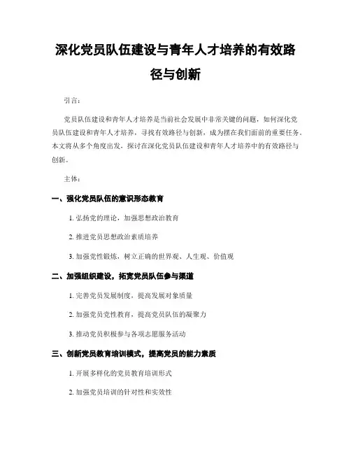 深化党员队伍建设与青年人才培养的有效路径与创新