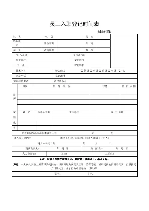 员工入职信息表(标准版)