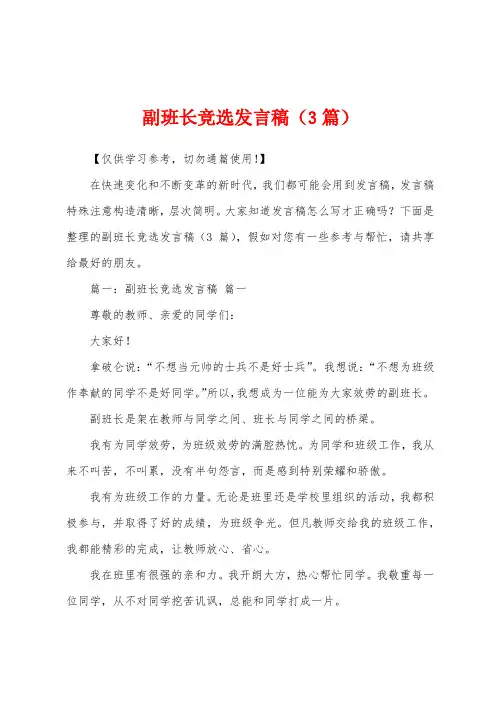 副班长竞选发言稿(3篇)