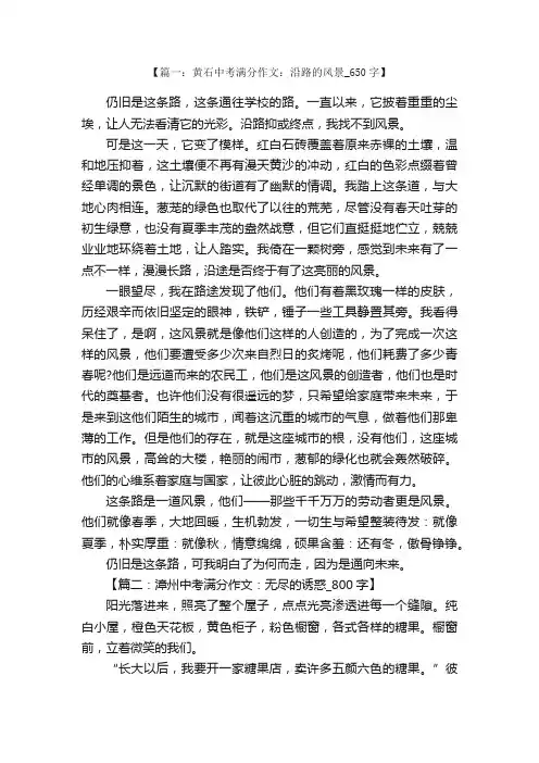 历年各省中考满分作文精选5篇