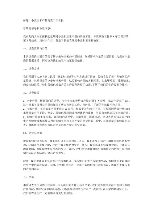 小麦玉米产量调查工作汇报