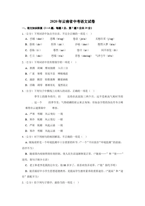 2020年云南省中考语文试卷