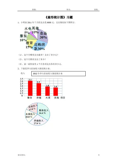 青岛版六年级数学下册 扇形统计图练习题