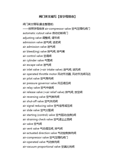 阀门英文缩写【按字母排序】