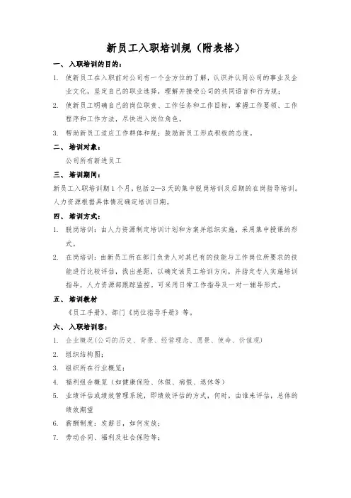 新员工入职培训规范标准