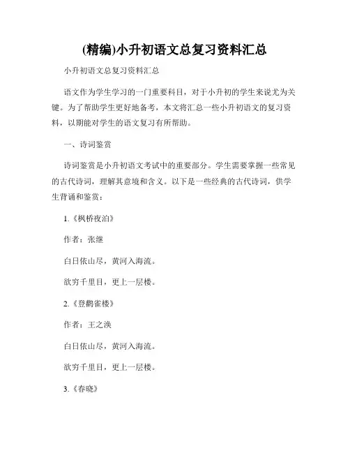 (精编)小升初语文总复习资料汇总