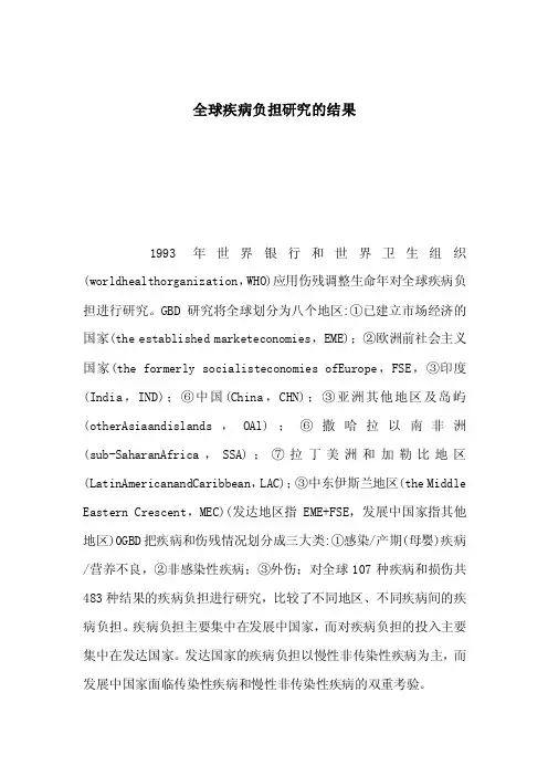 全球疾病负担研究的结果