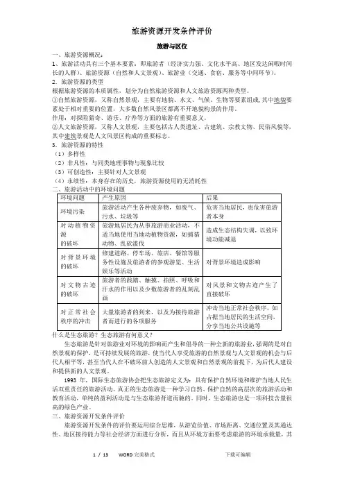 旅游资源开发条件评价