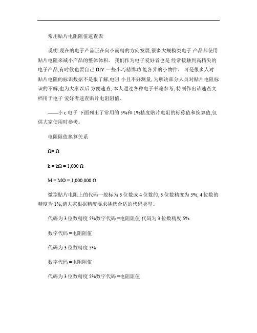 0603贴片电阻阻值表.