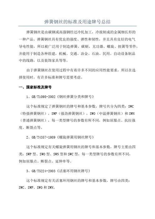 弹簧钢丝的标准及用途牌号总结