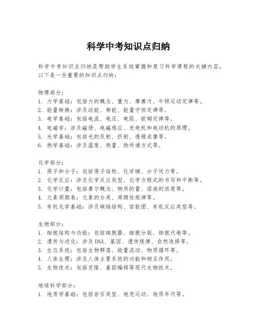 科学中考知识点归纳