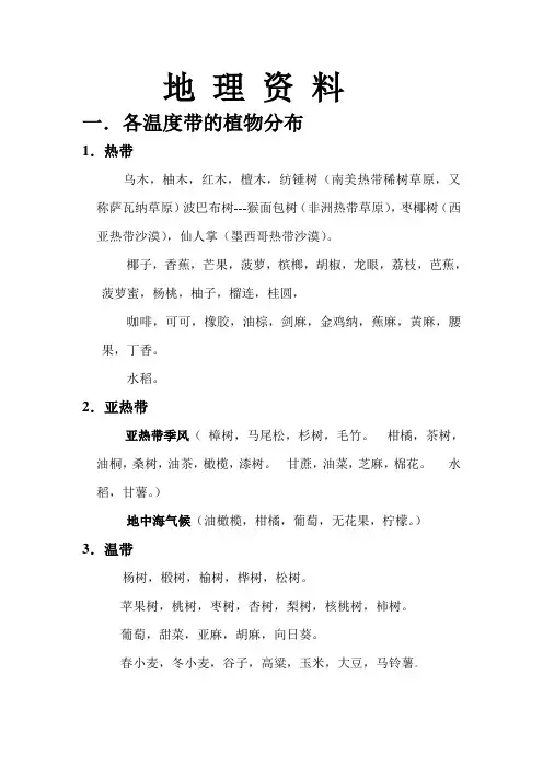 各温度带的植物分布
