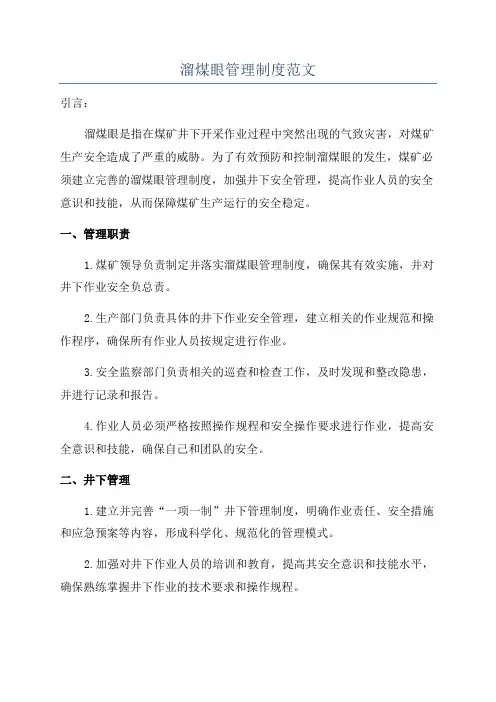溜煤眼管理制度范文